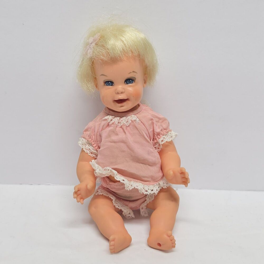 Vintage 1966 Mattel Cheerful Tearful Face Changing Baby Doll Hong Kong Pink Top